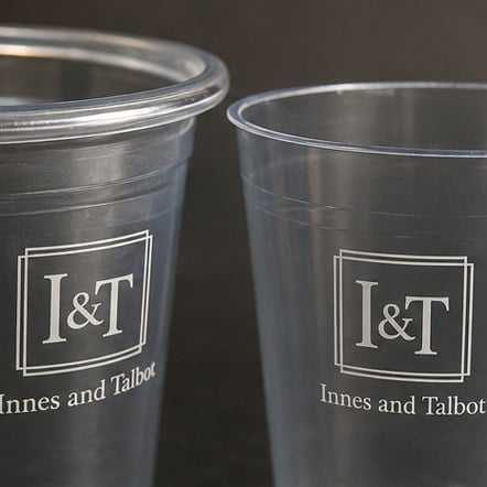 Branded disposable plastic cups with logo